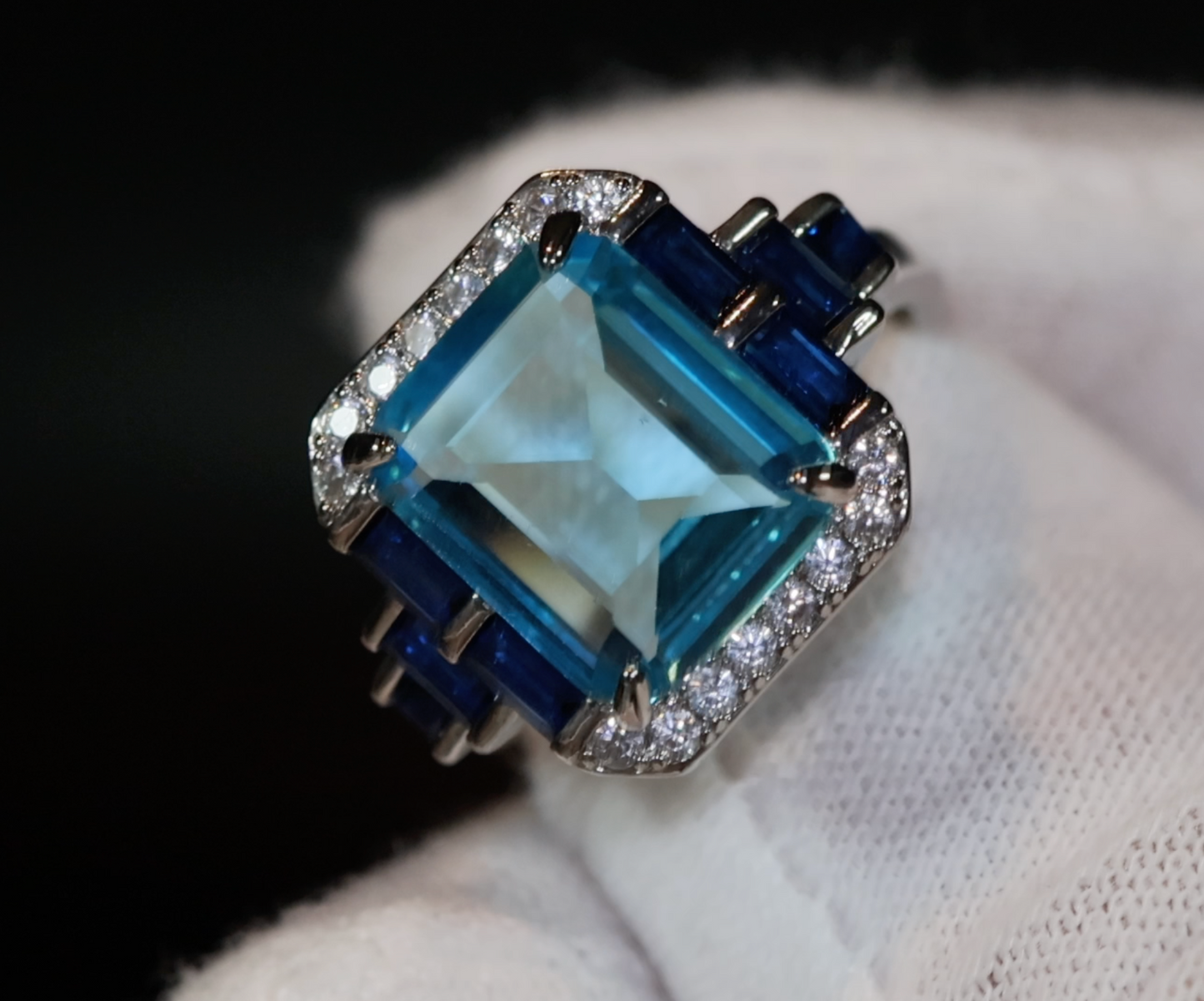 Aquamarine Blue Diamond Ring | Blue Pear Cut Diamond Ring