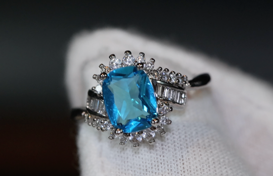 Aquamarine Ring | Blue Diamond Ring | Aquamarine Baguette Ring