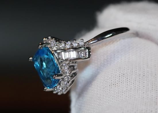 Aquamarine Ring | Blue Diamond Ring | Aquamarine Baguette Ring