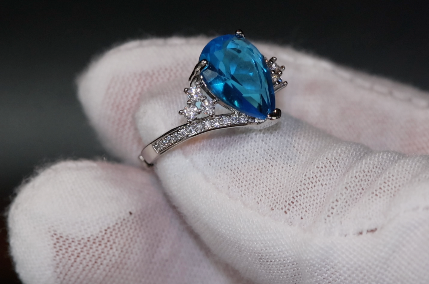 Womens Blue Pear Cut Diamond Ring