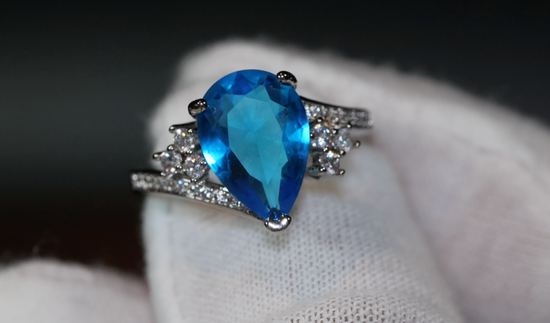 Womens Blue Pear Cut Diamond Ring