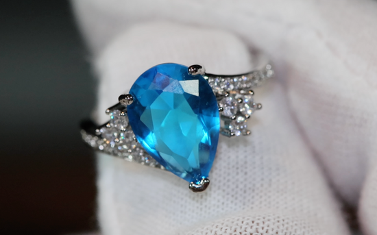 Womens Blue Pear Cut Diamond Ring