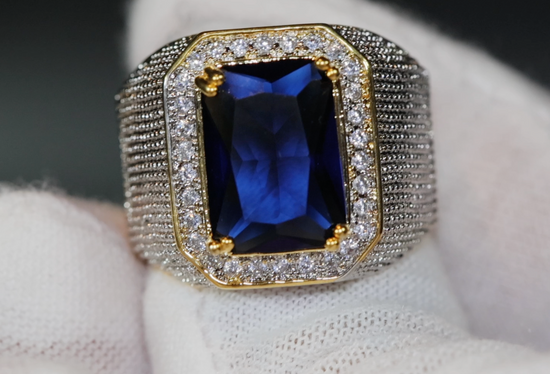 Blue Diamond Ring | Sapphire Blue Diamond Ring | Iced Out Ring | Mens Blue Diamond Ring | Mens Diamond Ring | Big Ring | Mens Iced Out Ring