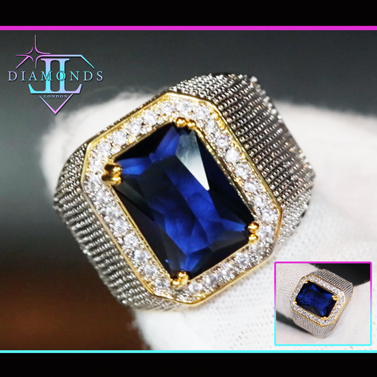 Mens sapphire blue diamond ring