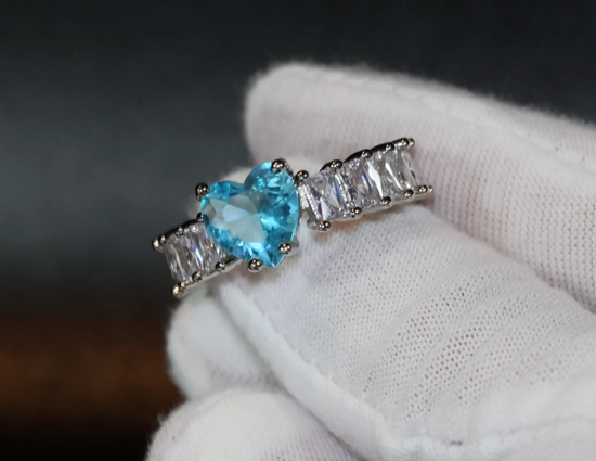 Heart Ring | Heart Shaped Ring | Heart Shape Ring | Eternity Ring | Aquamarine Ring | Topaz Ring | Blue Diamond Ring | Womens Eternity Ring