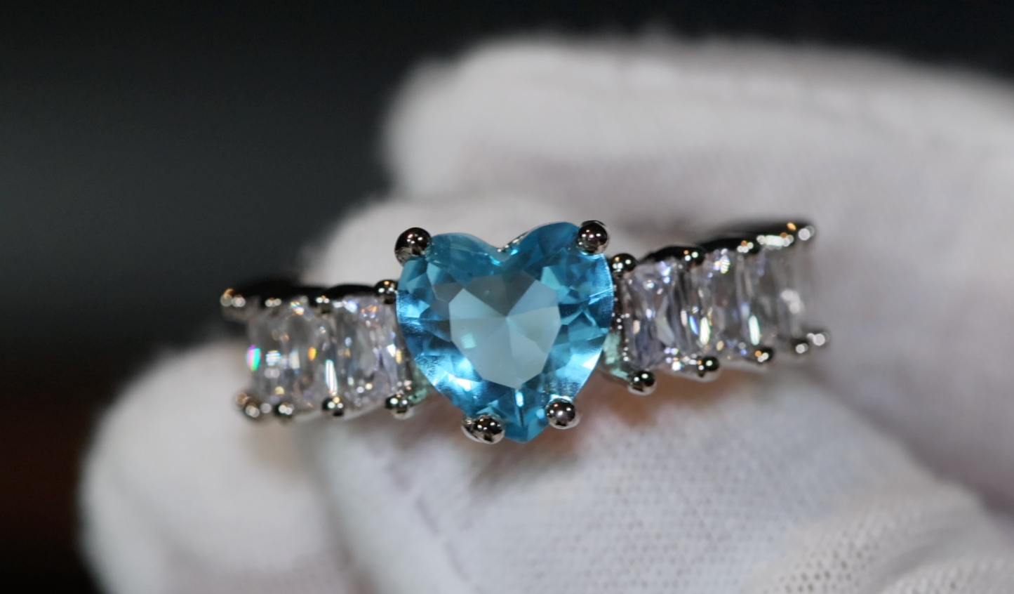 Heart Ring | Heart Shaped Ring | Heart Shape Ring | Eternity Ring | Aquamarine Ring | Topaz Ring | Blue Diamond Ring | Womens Eternity Ring