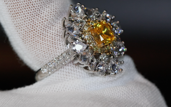 Yellow Diamond Ring | Flower Diamond Ring | Yellow Diamond Ring | Baguette Ring | Womens Statement Ring | Big Yellow Diamond Ring