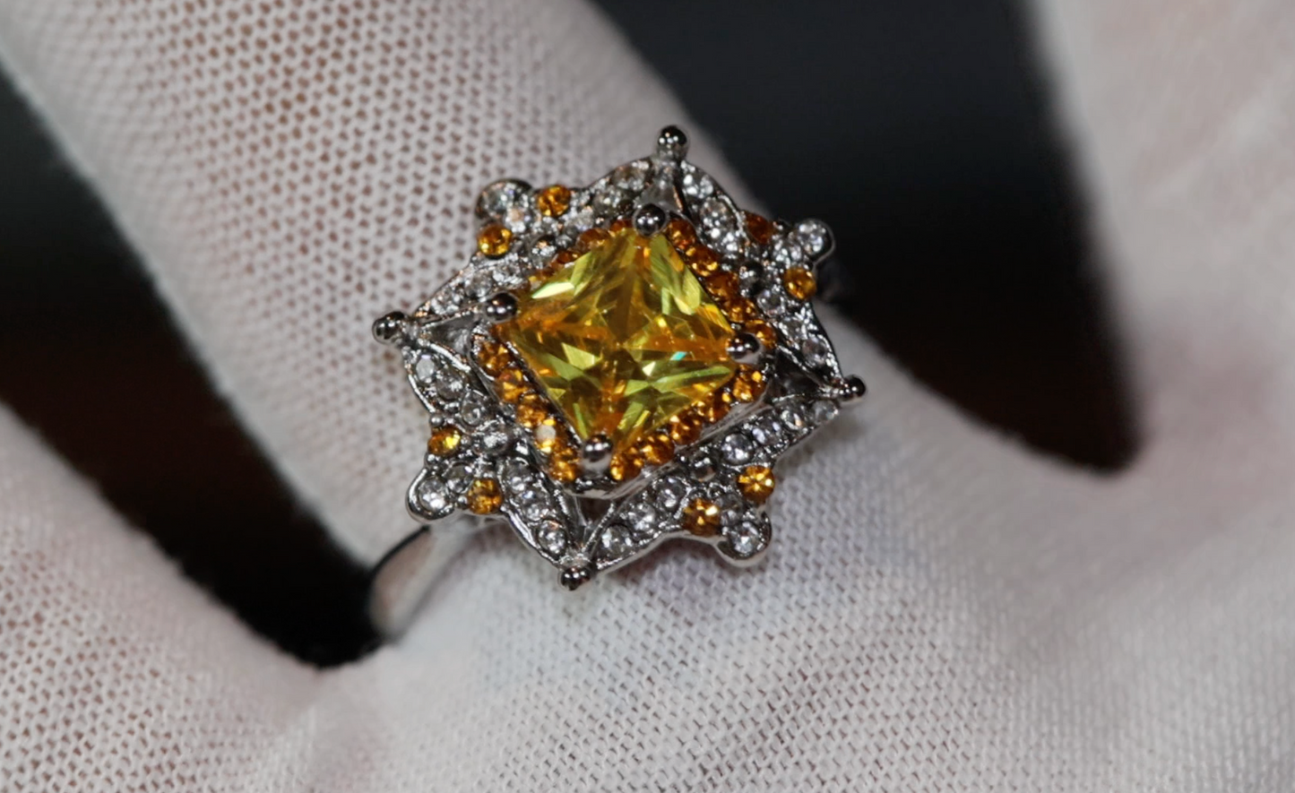 Yellow Diamond Ring | Yellow Diamond Engagement Rings | Princess Cut Diamond Ring | Baguette Ring | Womens Engagement Ring | Yellow Ring