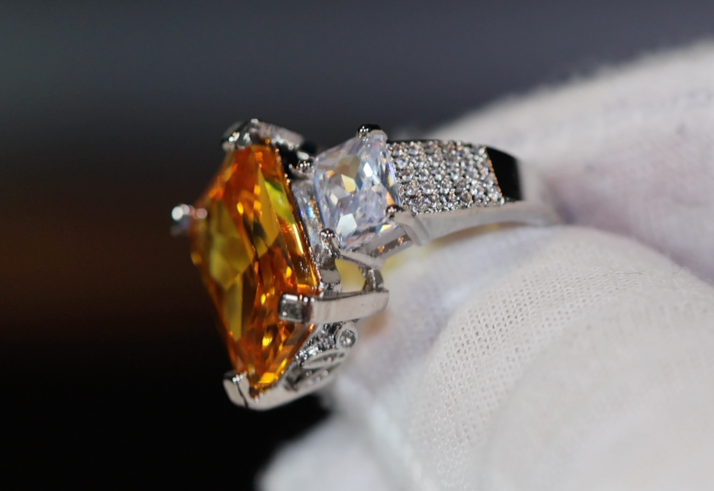 Three Stone Ring | Yellow Diamond Ring | Womens Engagement Ring | Engagement Rings