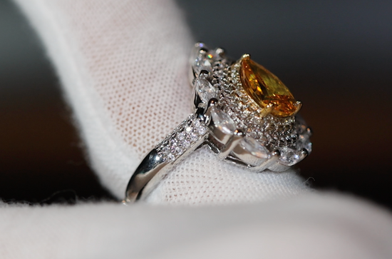 Yellow Diamond Ring, Womens yellow diamond rings, Yellow pear cut diamond ring