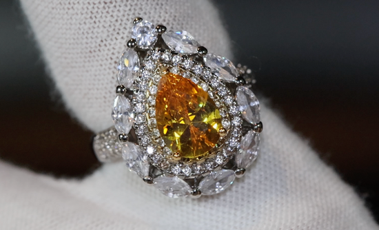 Yellow Diamond Ring, Womens yellow diamond rings, Yellow pear cut diamond ring