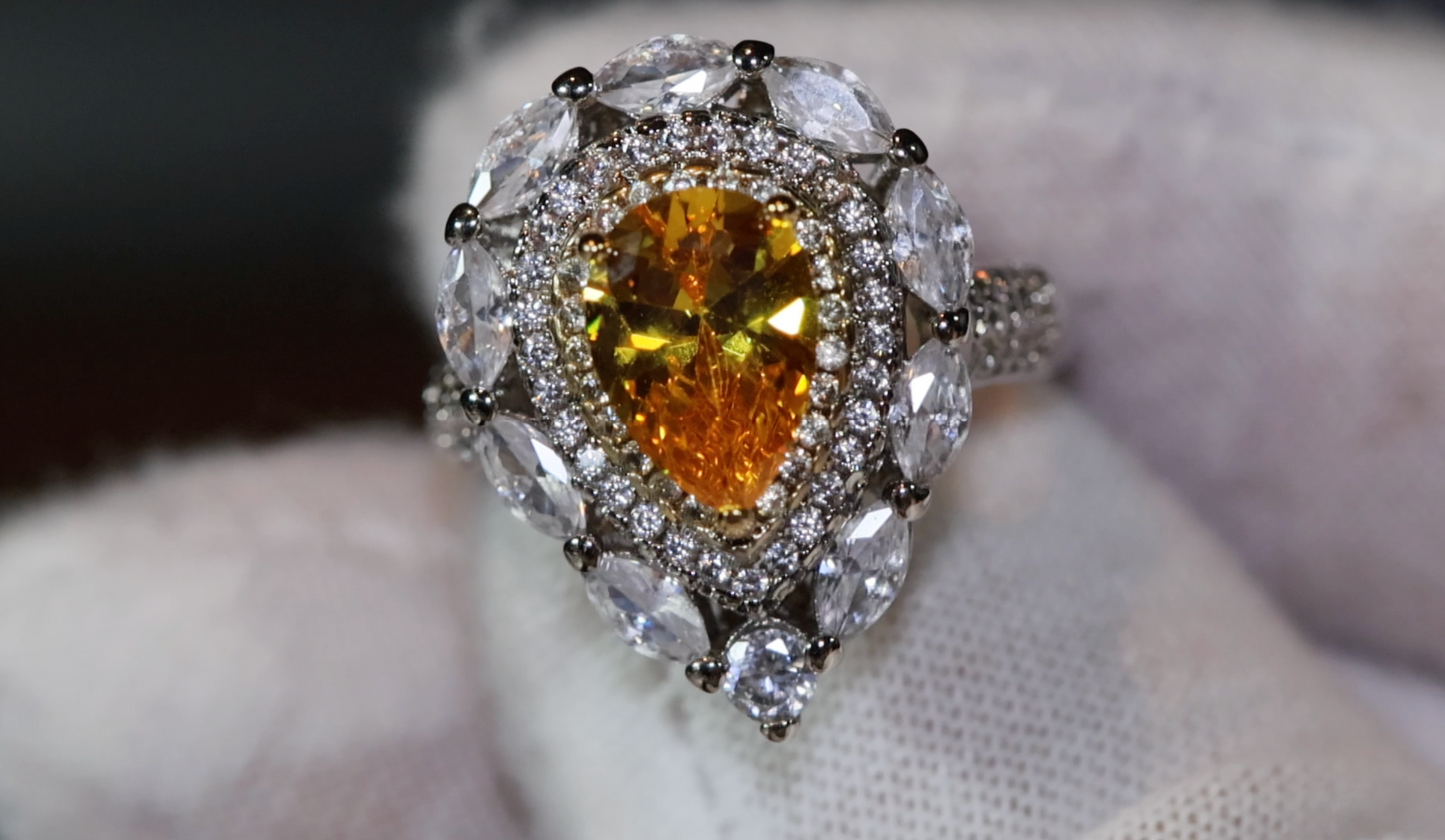 Yellow Diamond Ring, Womens yellow diamond rings, Yellow pear cut diamond ring