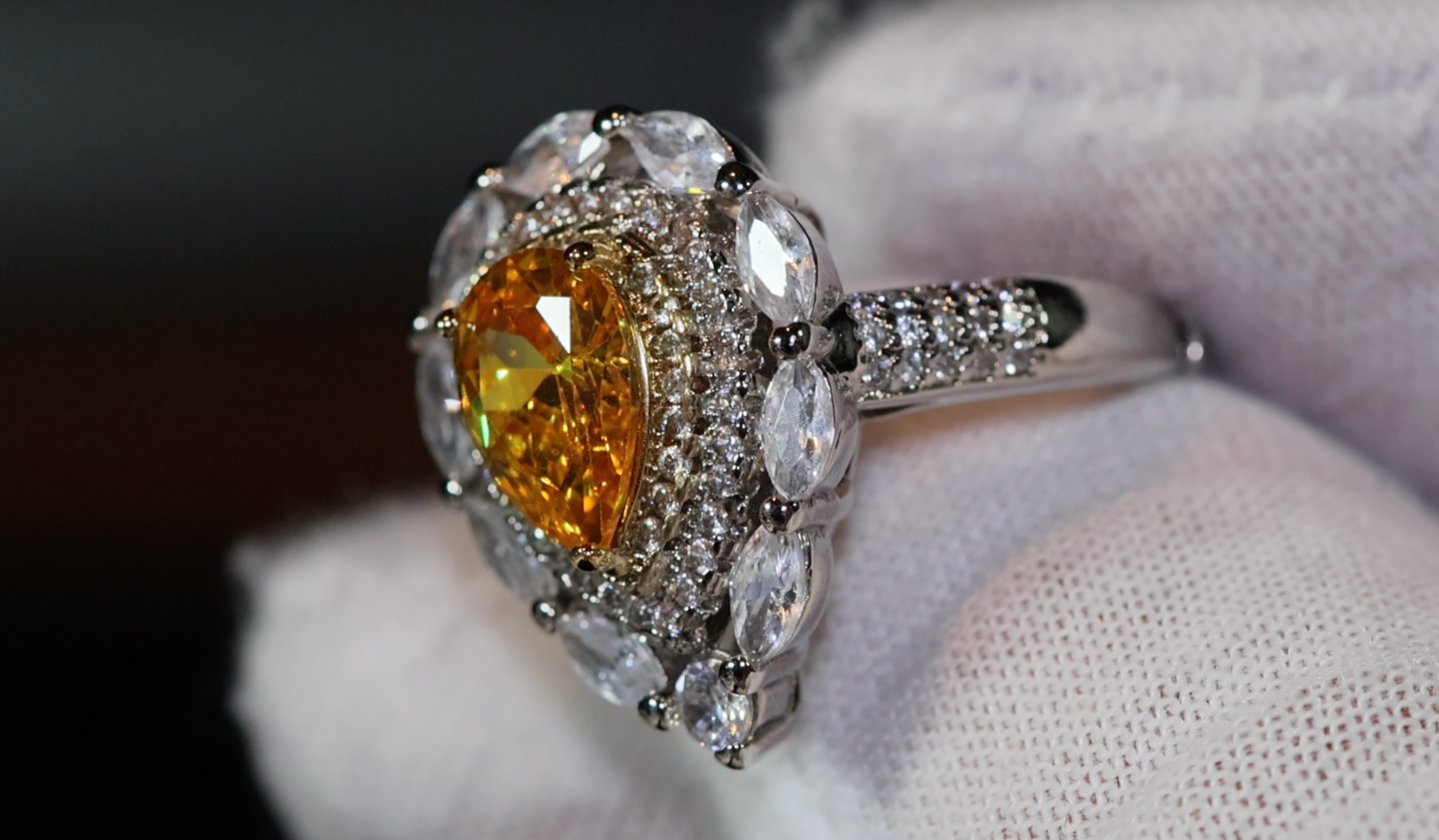 Yellow Diamond Ring, Womens yellow diamond rings, Yellow pear cut diamond ring