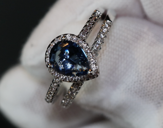 Teal Blue Diamond Ring | Blue Diamond Wedding Ring Set |  Pear Shape Ring | Teardrop Ring