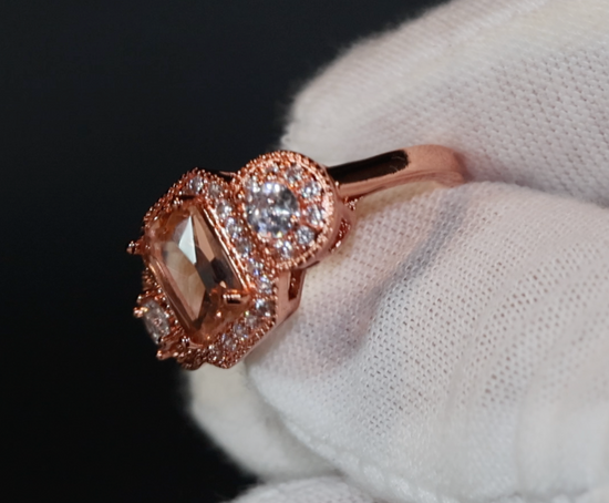 Rose Gold ring | Three Stone Ring | Rose Gold Champagne Diamond Ring