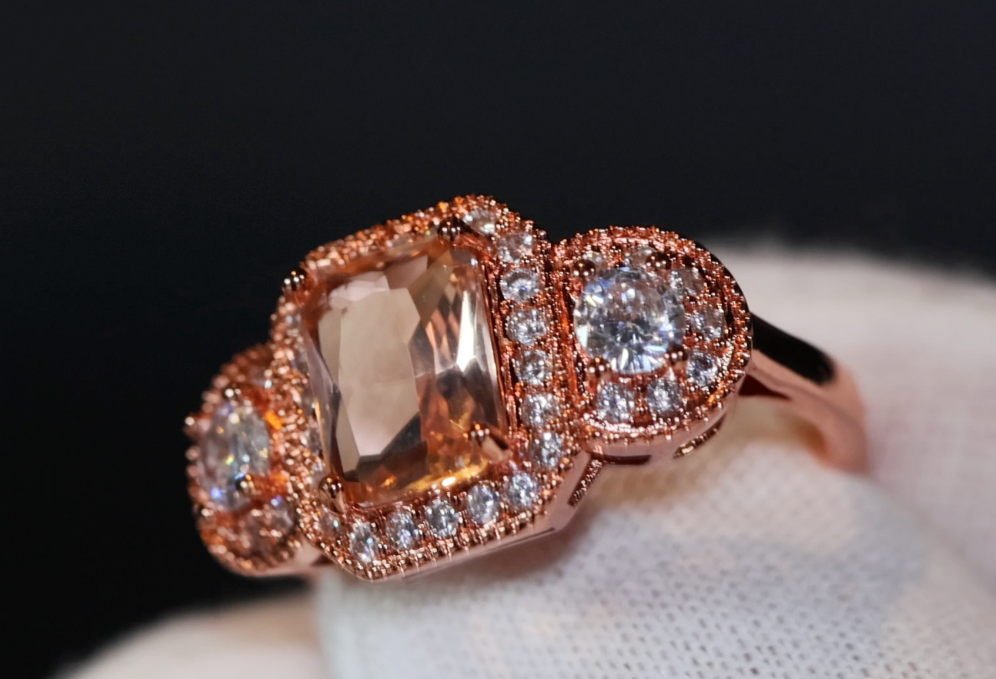 Rose Gold ring | Three Stone Ring | Rose Gold Champagne Diamond Ring