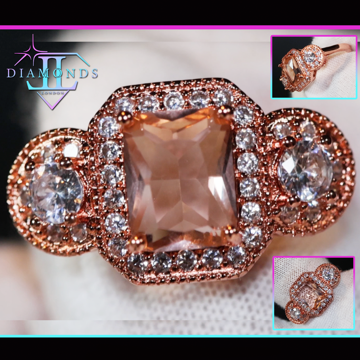 Womens Rose Gold Champagne Diamond Ring