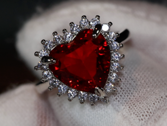 Red Diamond Heart Ring | Heart Shape Ring | Diamond Heart Ring | Red Diamond Ring