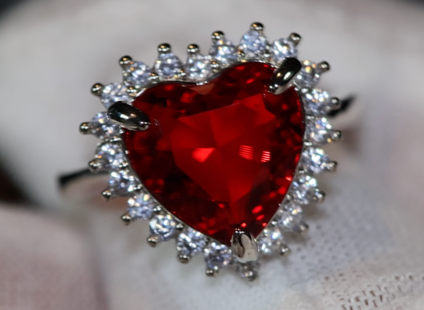 Red Diamond Heart Ring | Heart Shape Ring | Diamond Heart Ring | Red Diamond Ring