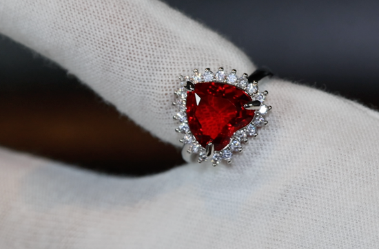 Red Diamond Heart Ring | Heart Shape Ring | Diamond Heart Ring | Red Diamond Ring