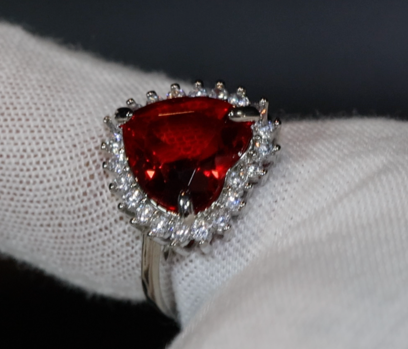 Red Diamond Heart Ring | Heart Shape Ring | Diamond Heart Ring | Red Diamond Ring