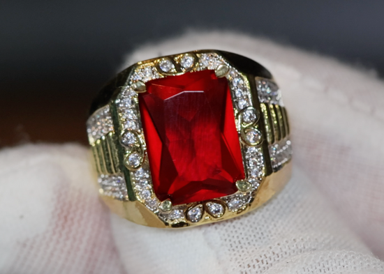 Big Iced Out Ring | Big Gold Diamond Ring | Ruby Ring | Mens Ruby Diamond Ring