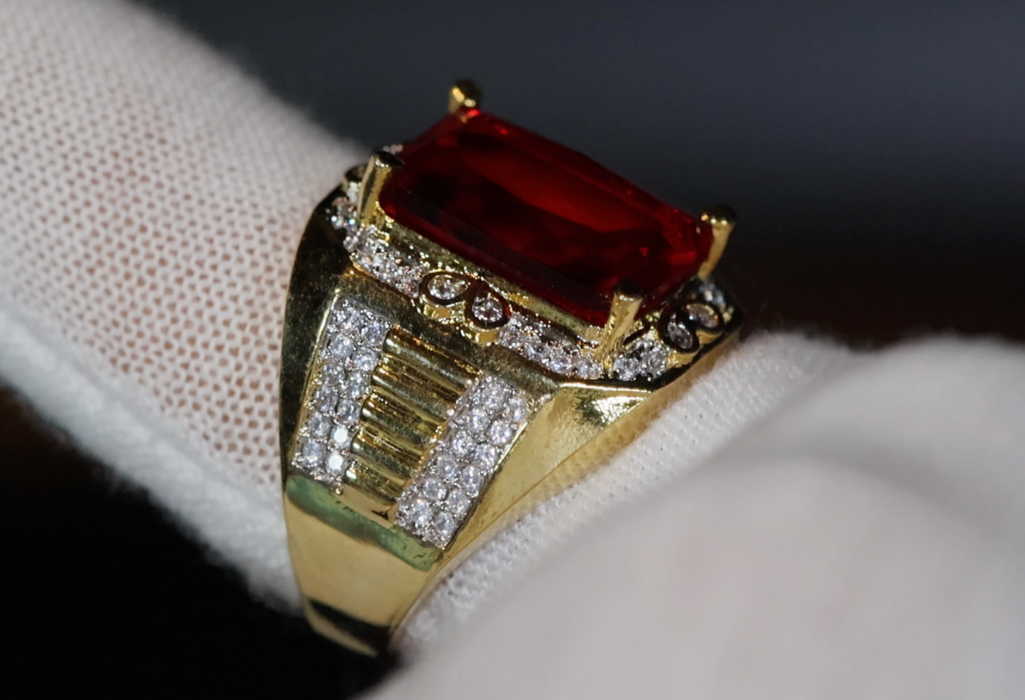 Big Iced Out Ring | Big Gold Diamond Ring | Ruby Ring | Mens Ruby Diamond Ring