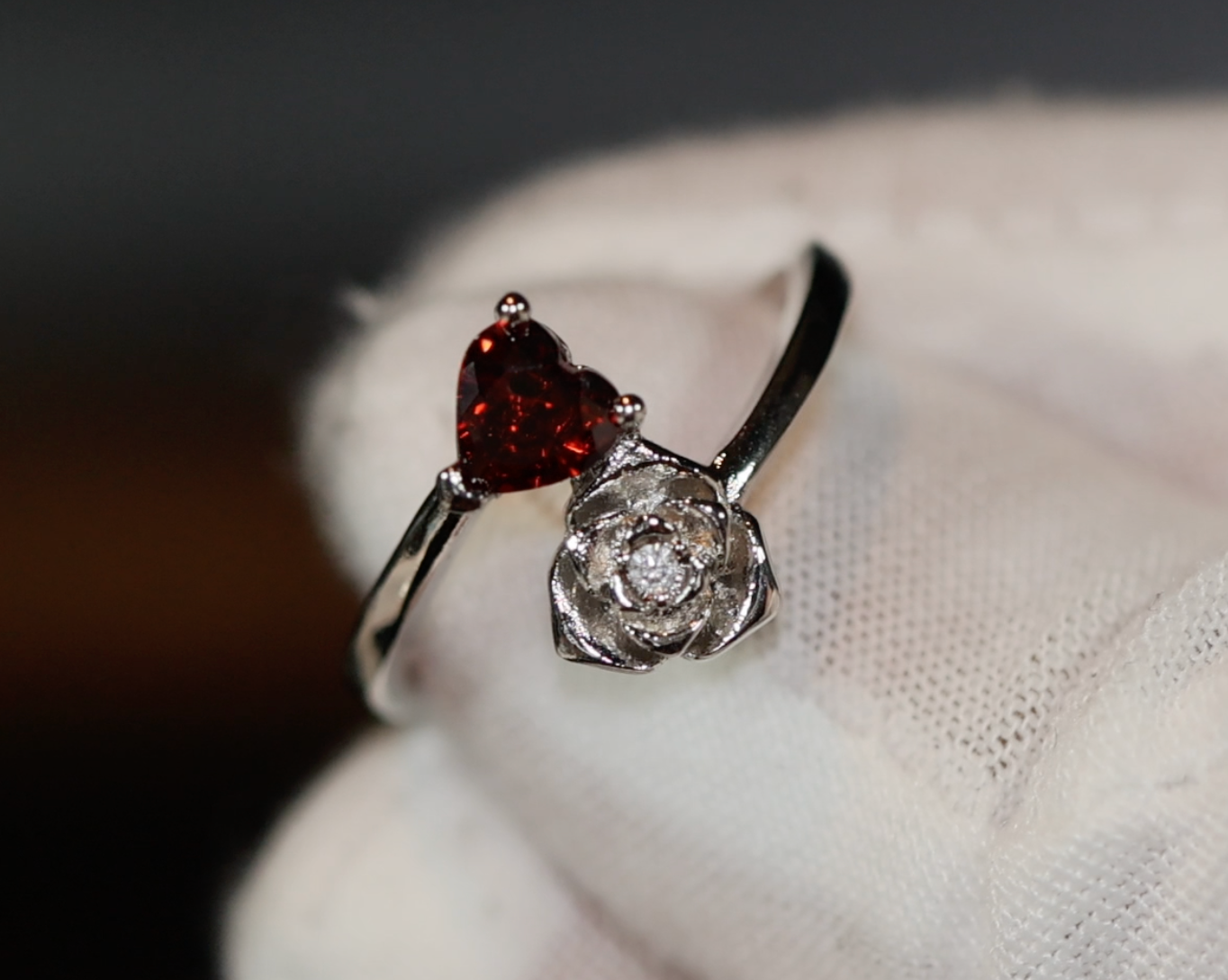 Red Diamond Heart Ring | Diamond Heart Ring | Flower Diamond Ring | Flower Ring | Red Diamond Ring