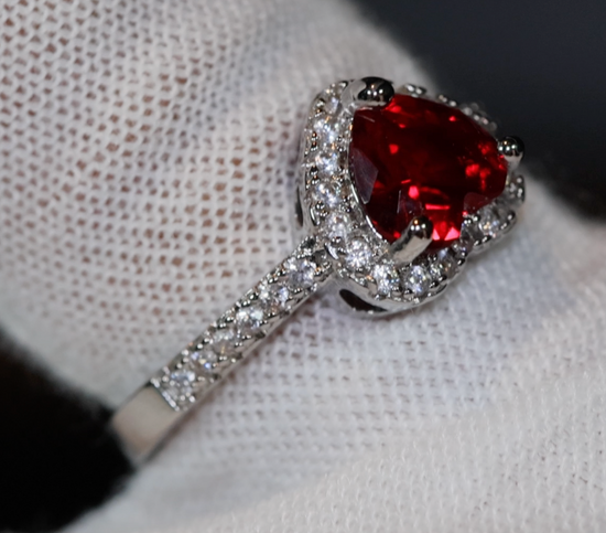 Heart Ring | Red Diamond Heart Ring | Diamond Heart Ring | Red Diamond Ring