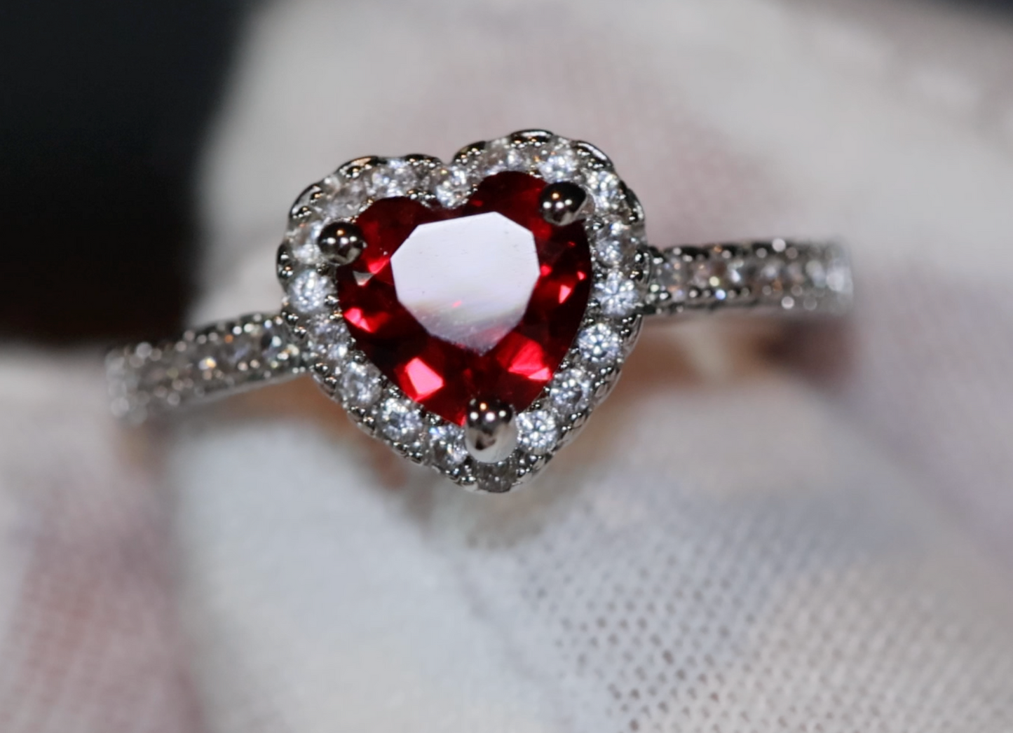 Heart Ring | Red Diamond Heart Ring | Diamond Heart Ring | Red Diamond Ring