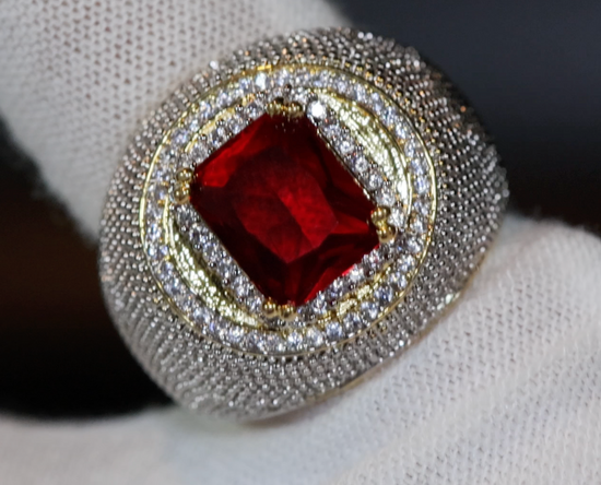 Big Iced Out Ring | Big Gold Diamond Ring | Ruby Ring | Ruby Diamond Ring | Ruby and Diamond Ring | Red Diamond Ring |  Iced Out Ring