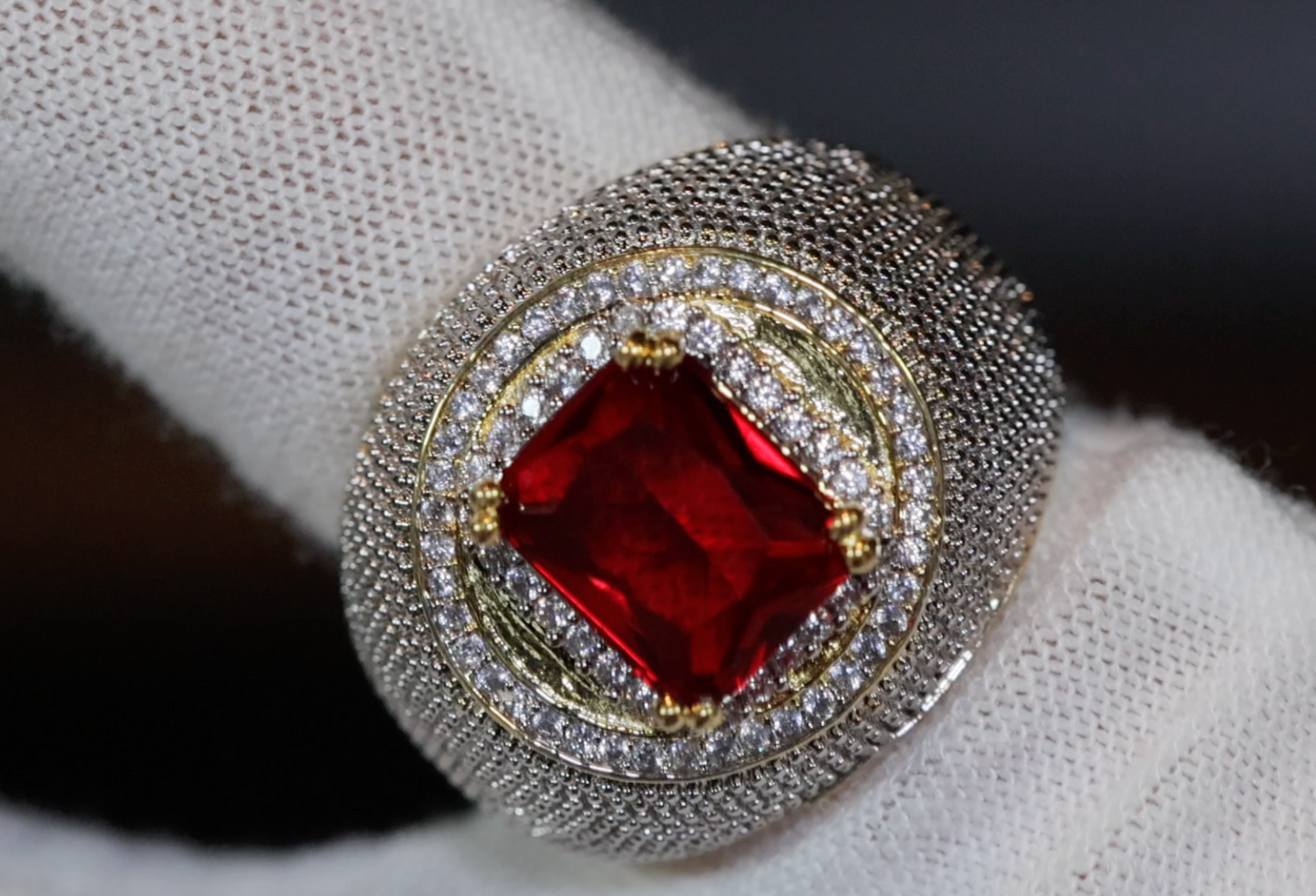 Big Iced Out Ring | Big Gold Diamond Ring | Ruby Ring | Ruby Diamond Ring | Ruby and Diamond Ring | Red Diamond Ring |  Iced Out Ring