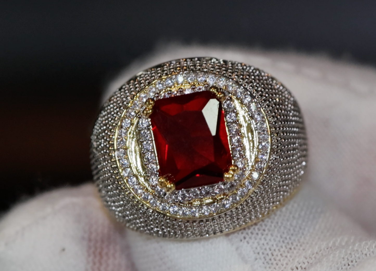 Big Iced Out Ring | Big Gold Diamond Ring | Ruby Ring | Ruby Diamond Ring | Ruby and Diamond Ring | Red Diamond Ring |  Iced Out Ring