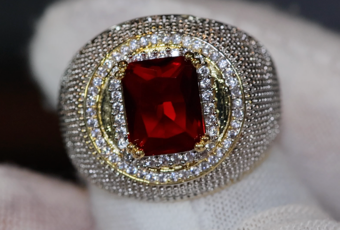 Big Iced Out Ring | Big Gold Diamond Ring | Ruby Ring | Ruby Diamond Ring | Ruby and Diamond Ring | Red Diamond Ring |  Iced Out Ring