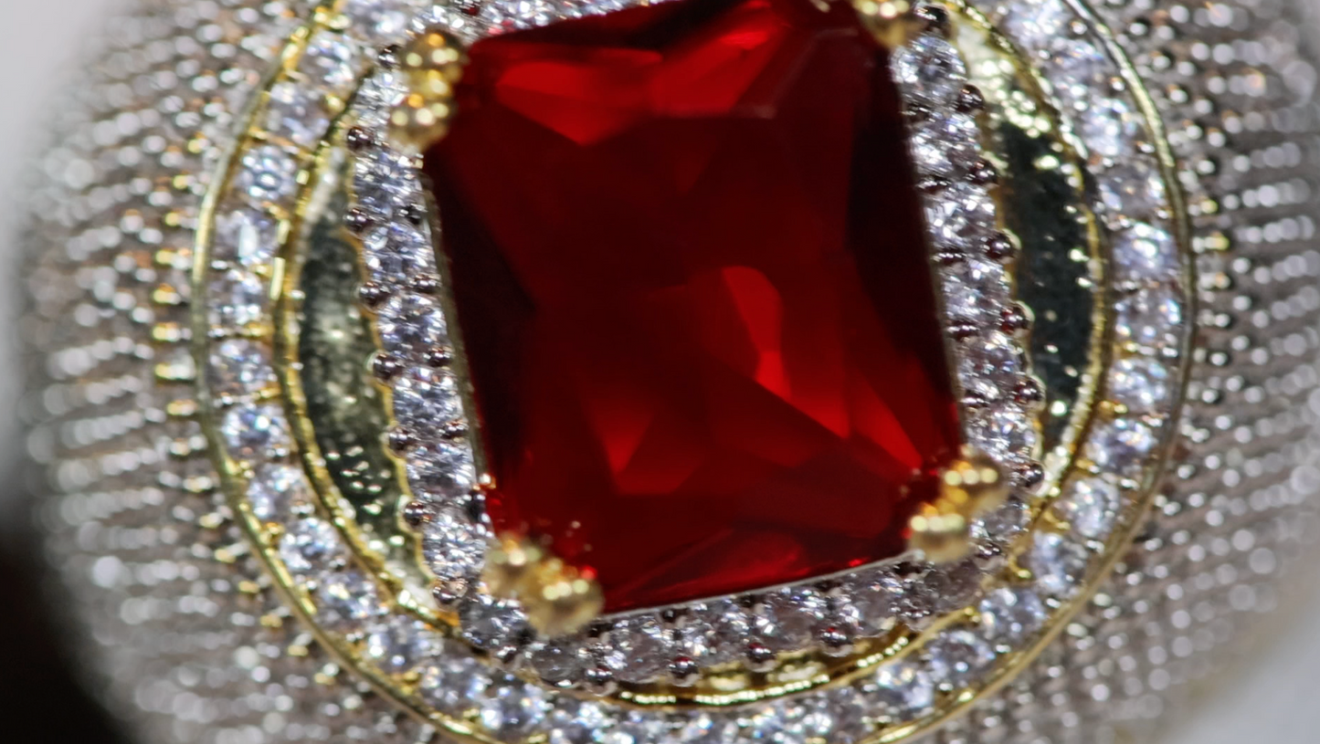 Big Iced Out Ring | Big Gold Diamond Ring | Ruby Ring | Ruby Diamond Ring | Ruby and Diamond Ring | Red Diamond Ring |  Iced Out Ring