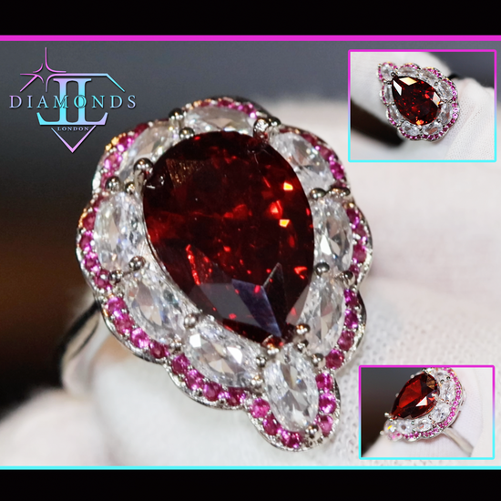 red pear cut diamond ring