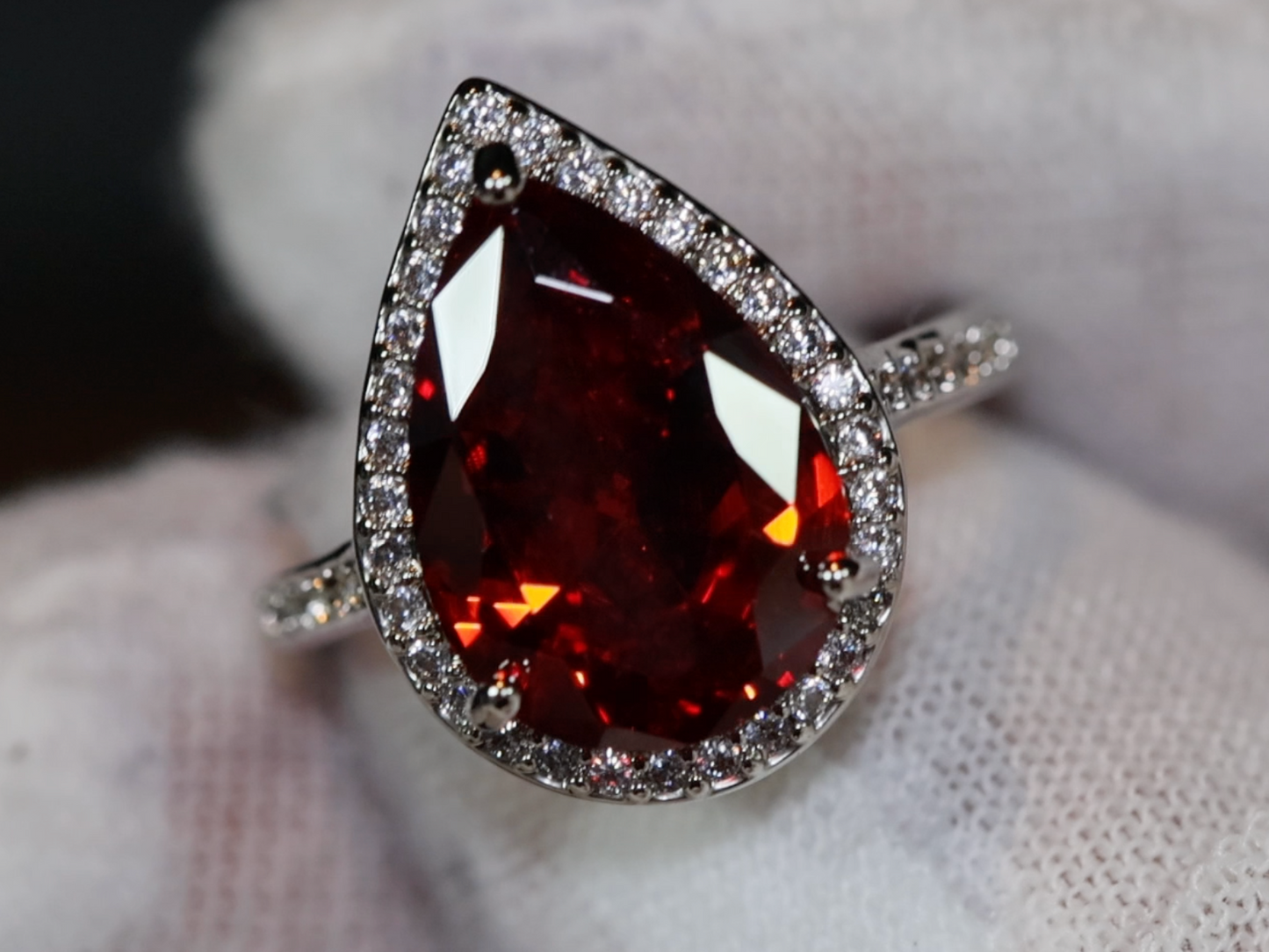 Red Pear Cut Diamond Ring | Womens Red Diamond Ring | Ruby Engagement Ring