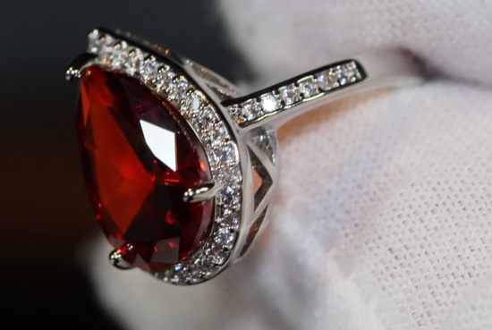 Red Pear Cut Diamond Ring | Womens Red Diamond Ring | Ruby Engagement Ring