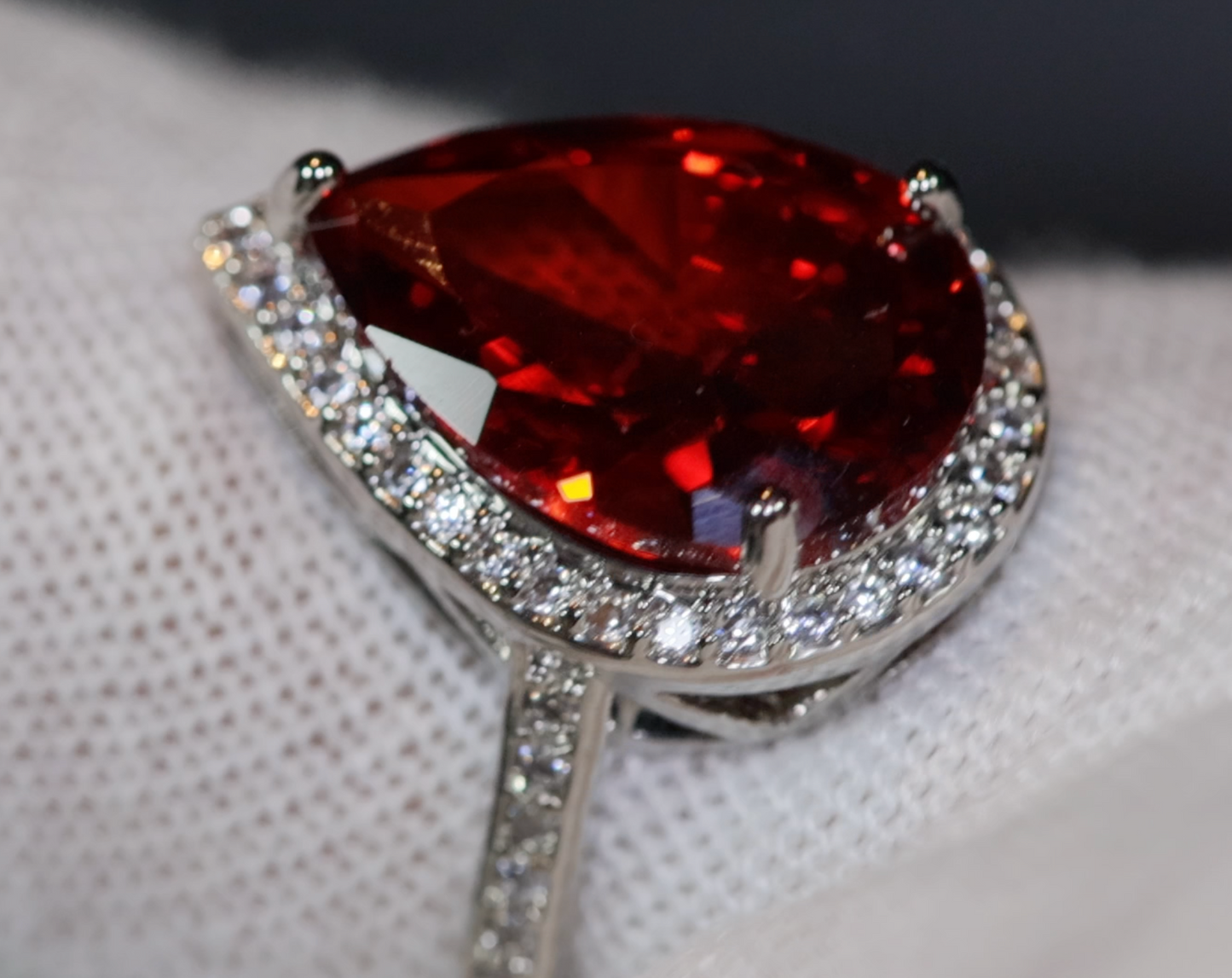 Red Pear Cut Diamond Ring | Womens Red Diamond Ring | Ruby Engagement Ring