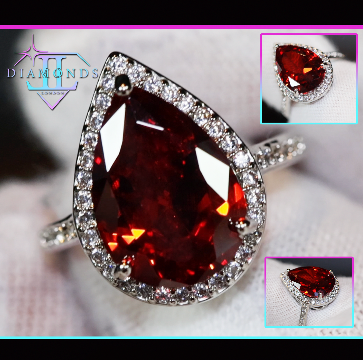 red pear cut diamond ring