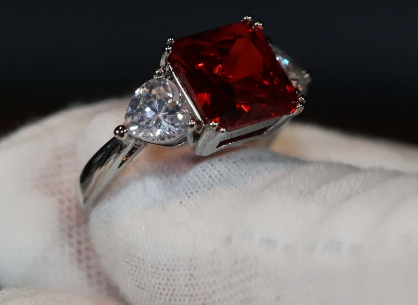 Three Stone Ring | Red Diamond Ring | Womens Engagement Ring