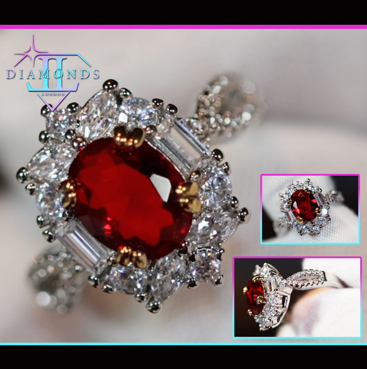 Red oval diamond engagement ring