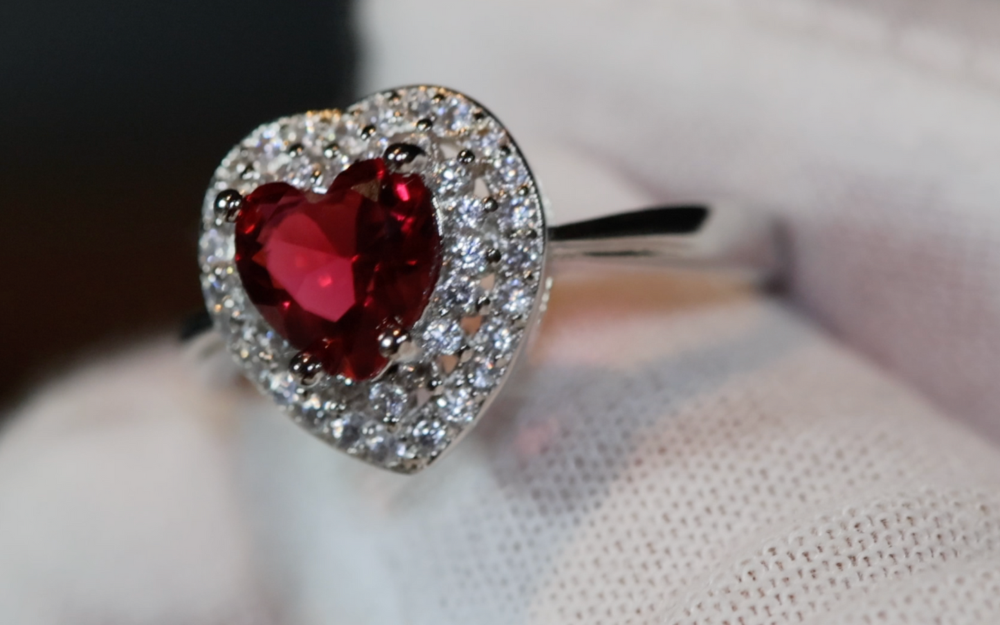 Heart Ring | Red Diamond Heart Ring | Heart Shape Ring | Diamond Heart Ring