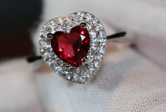 Heart Ring | Red Diamond Heart Ring | Heart Shape Ring | Diamond Heart Ring