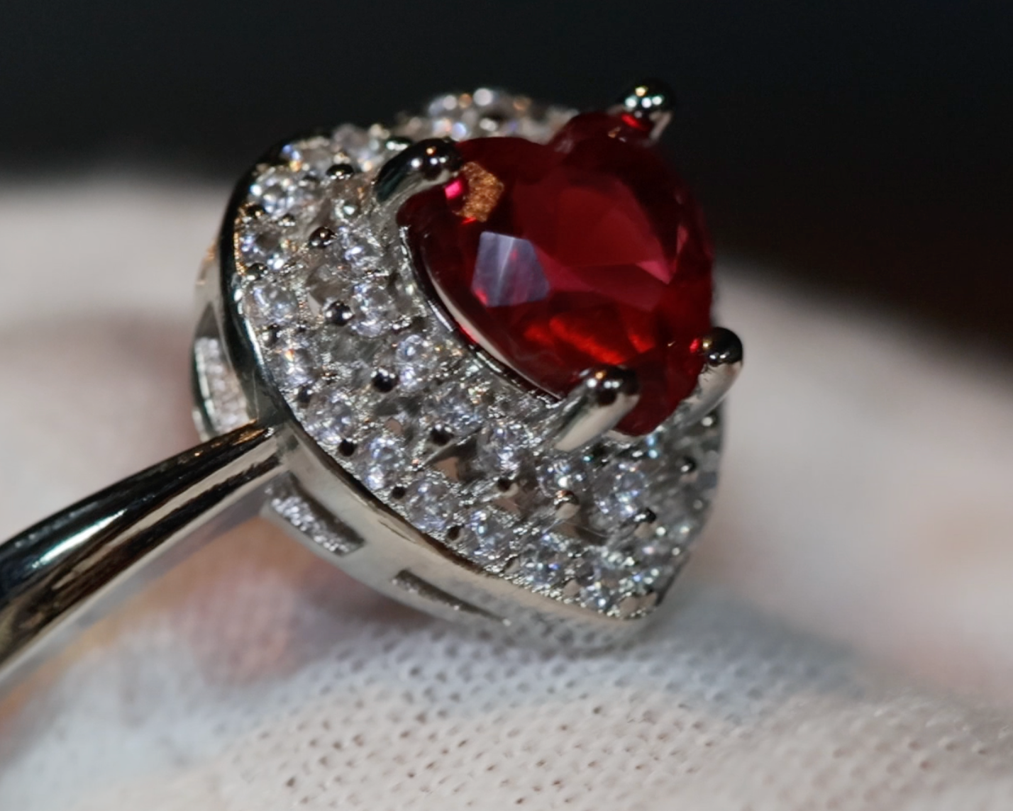 Heart Ring | Red Diamond Heart Ring | Heart Shape Ring | Diamond Heart Ring