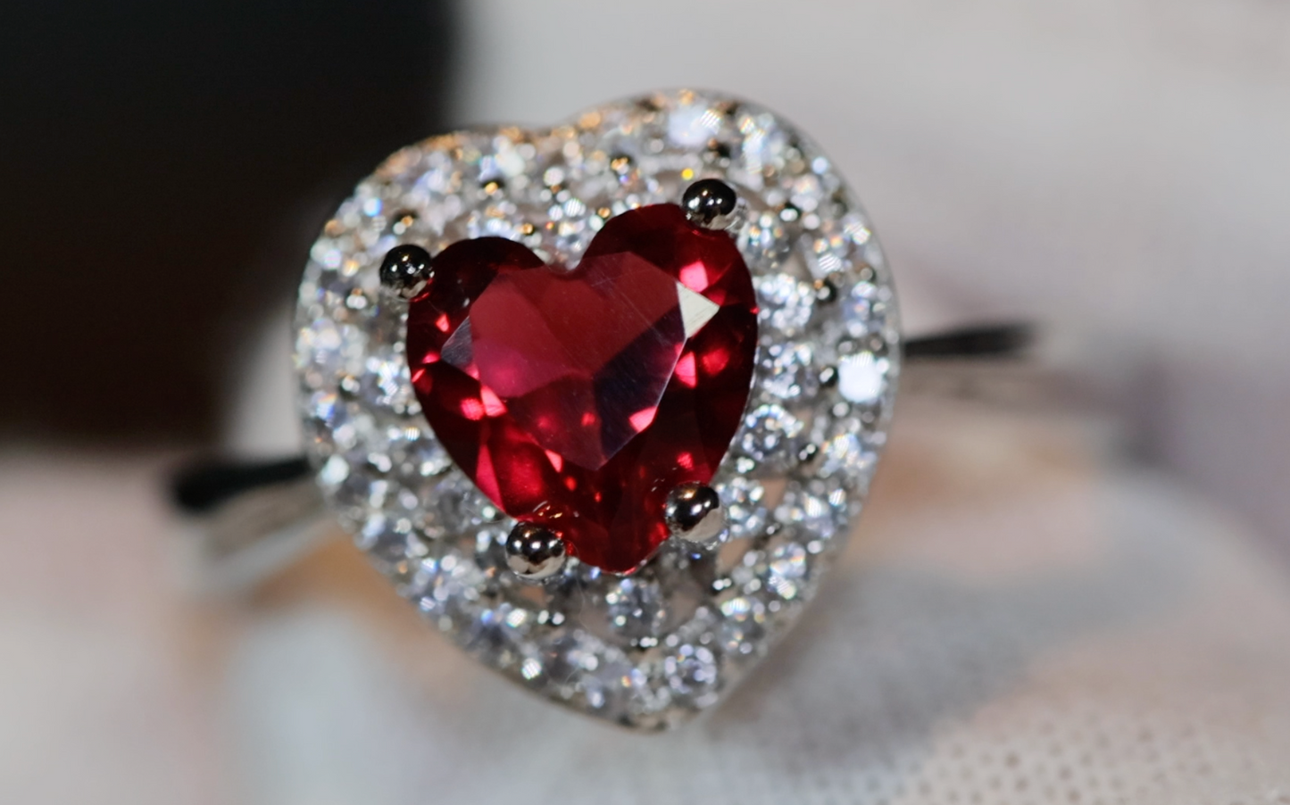 Heart Ring | Red Diamond Heart Ring | Heart Shape Ring | Diamond Heart Ring