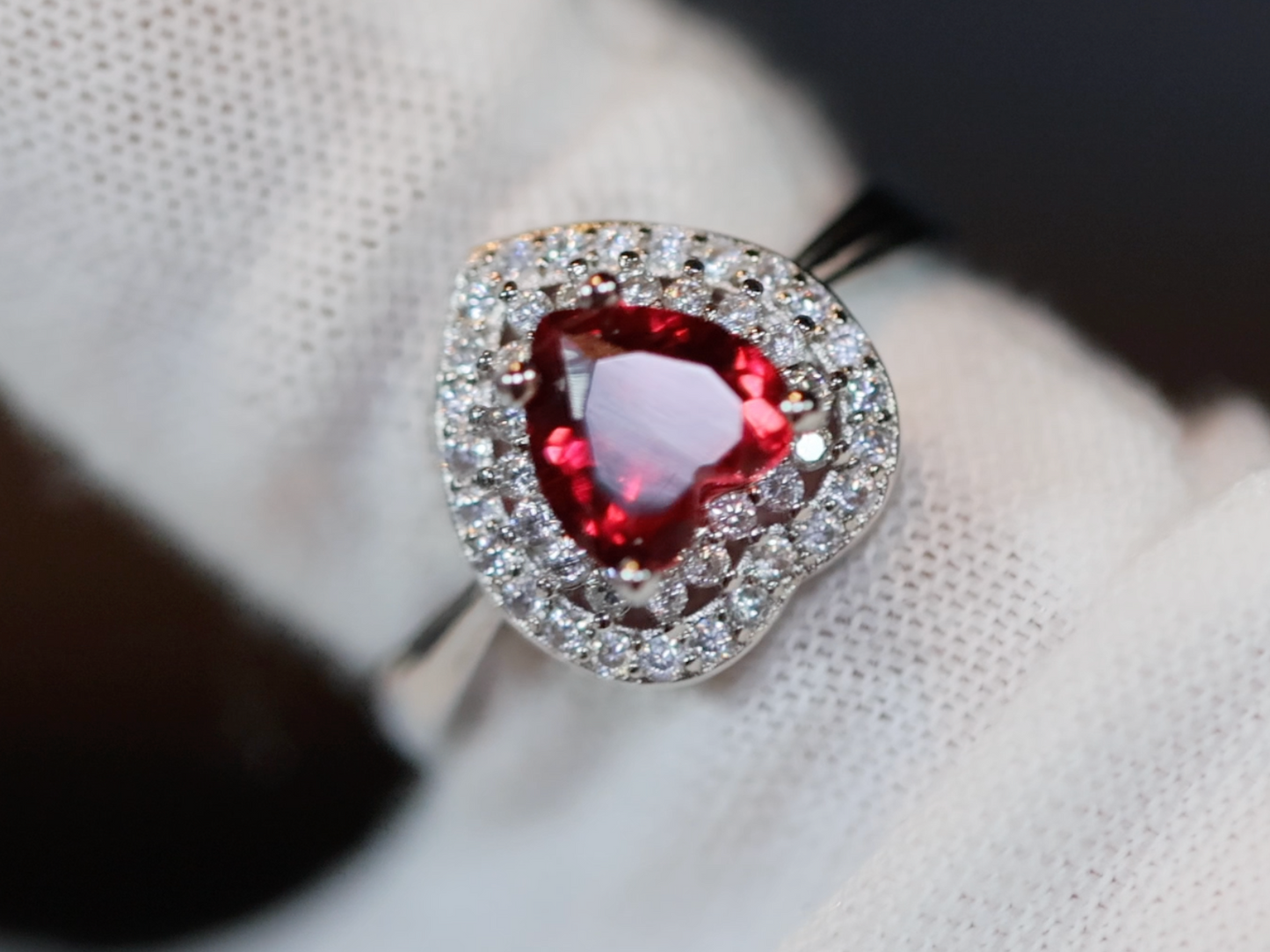 Heart Ring | Red Diamond Heart Ring | Heart Shape Ring | Diamond Heart Ring