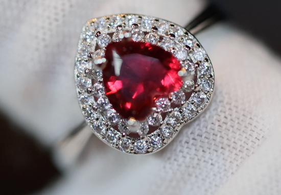 Heart Ring | Red Diamond Heart Ring | Heart Shape Ring | Diamond Heart Ring