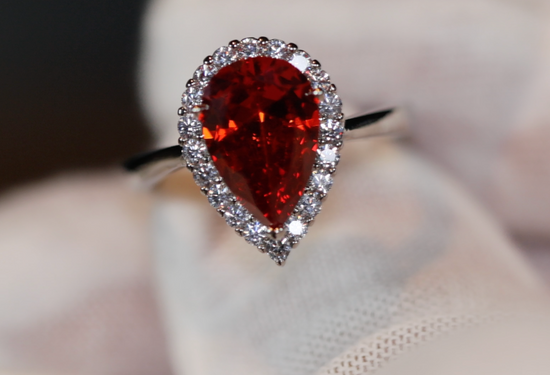 red pear cut diamond ring