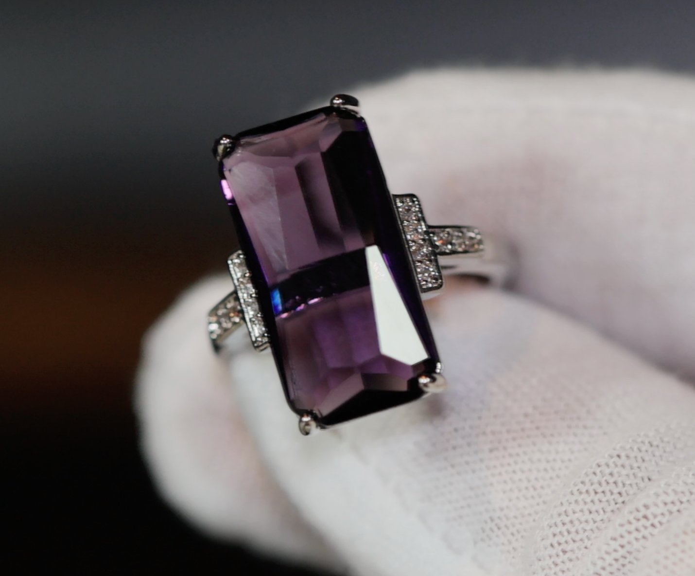 Emerald Ring | Purple Diamond Ring | Purple Diamond Engagement Ring | Purple Emerald Ring | Violet Emerald Ring | Rectangle Diamond Ring